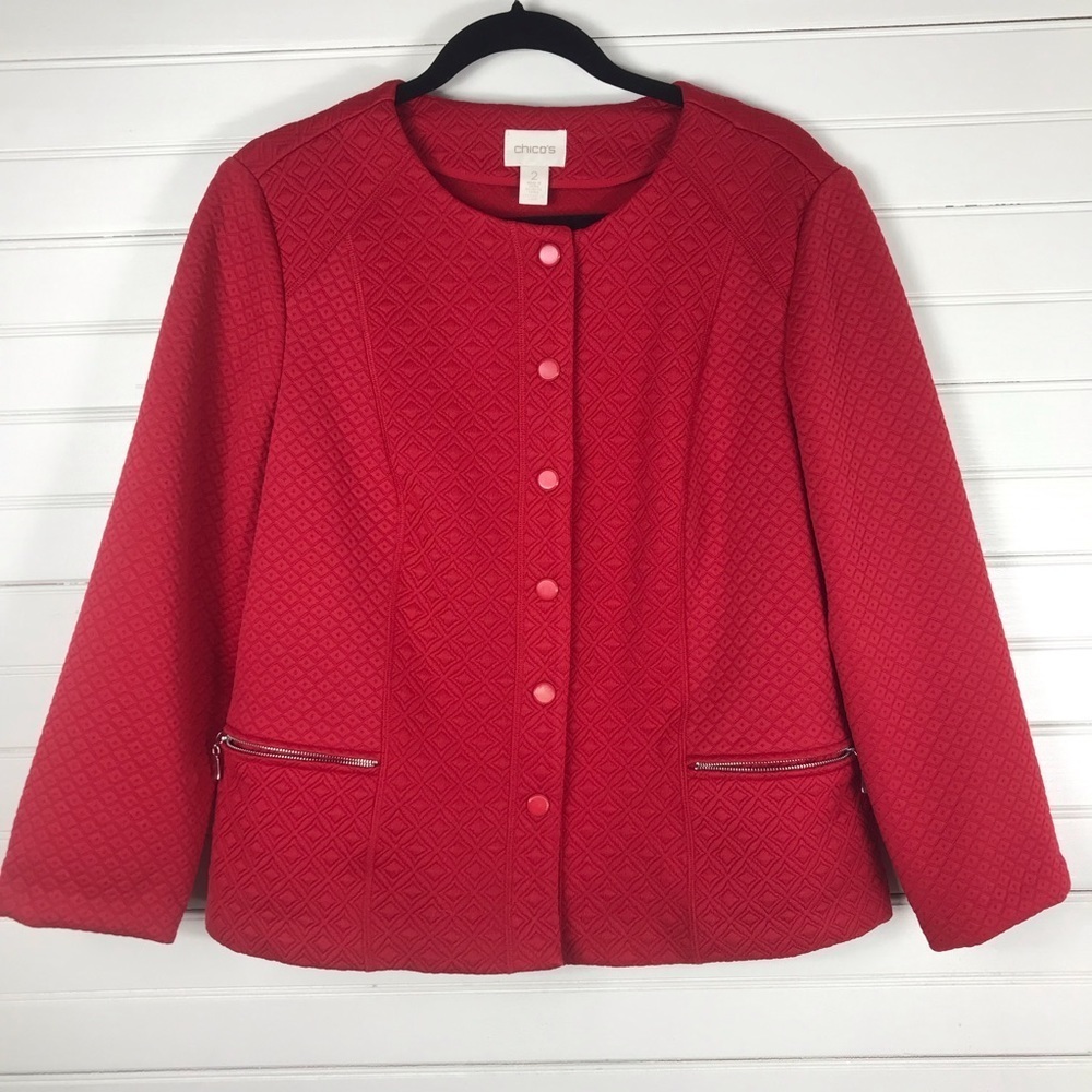 Chico's Quilted Knit Jacket Renaissance Red